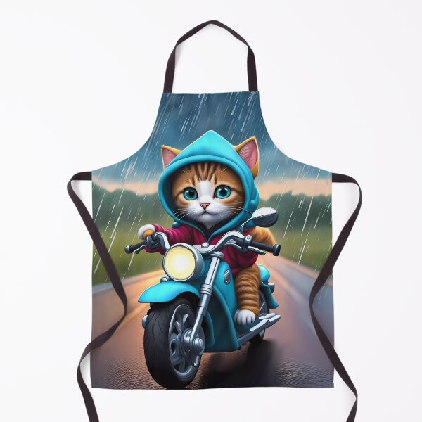 Item preview, Folk Art Kitten riding a motorbike in the rain wearing a hoodie designed and sold by Colin Bentham.
