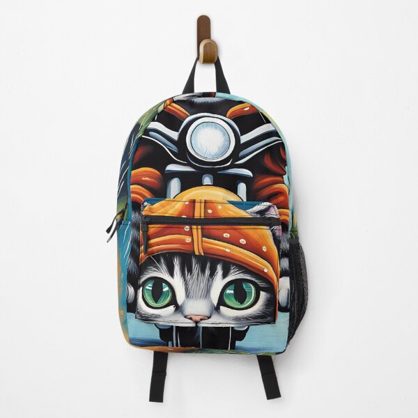 Item preview, Folk Art Kitten riding a motorbike in the rain wearing a hoodie designed and sold by Colin Bentham.