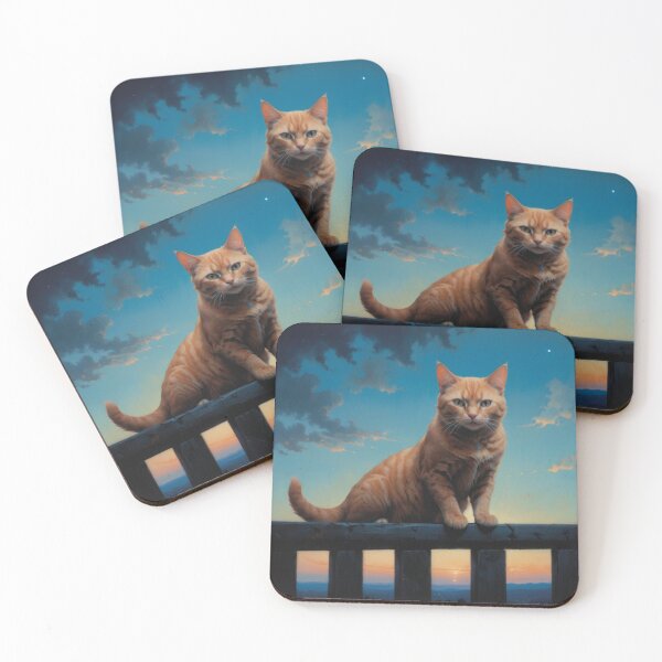 Item preview, Orange cat standing on railing at night designed and sold by Moreas.