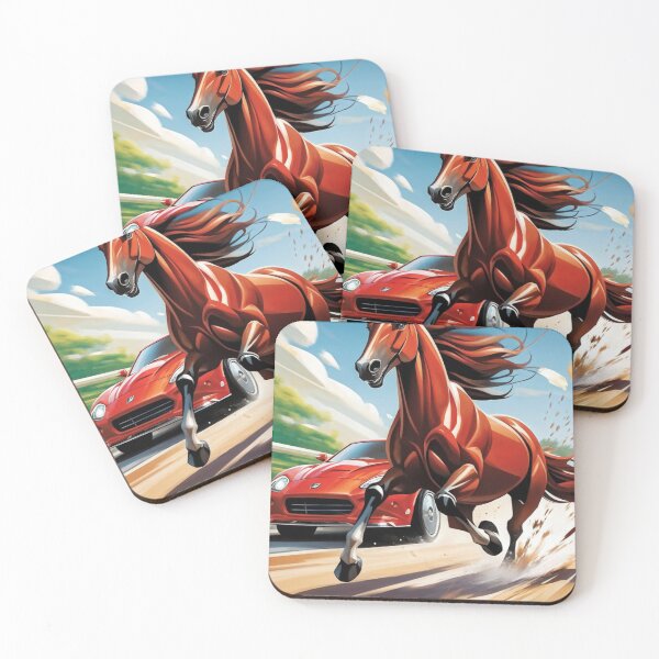 Item preview, cartoon haflinger horse overtaking a sports car designed and sold by OxiSkor.