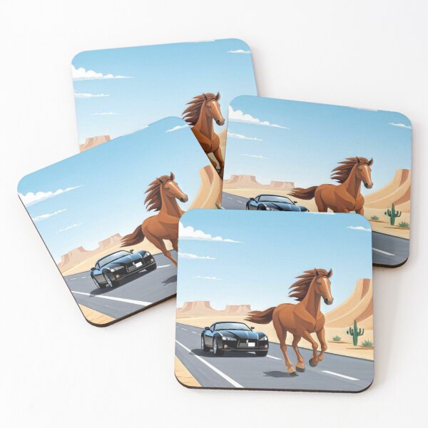 Item preview, cartoon haflinger horse overtaking a sports car designed and sold by OxiSkor.