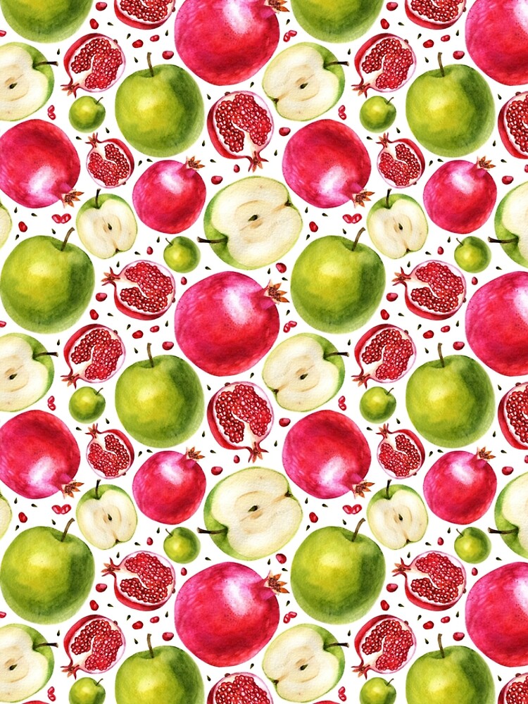 Watercolor pattern. Pomegranate and apple. by margo-soleil