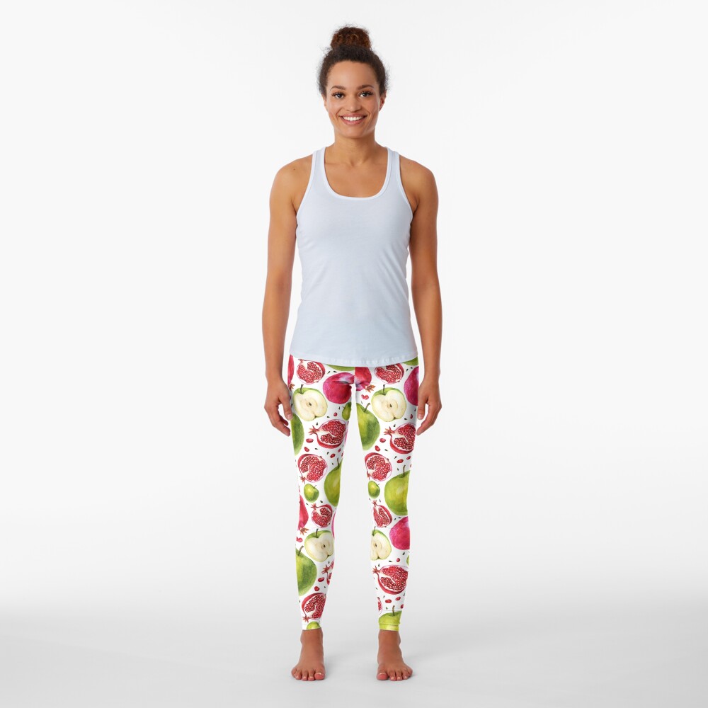 Watercolor pattern. Pomegranate and apple. Leggings