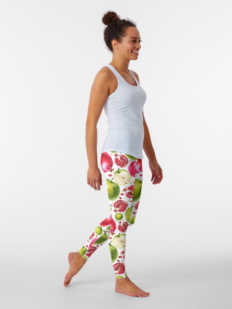 Alternate view of Watercolor pattern. Pomegranate and apple. Leggings