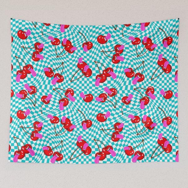 Item preview,  Rolling Cherry Stones - funky groovy y2k crazy funny psychedelic cherries wavy checkered texture designed and sold by artgeige.