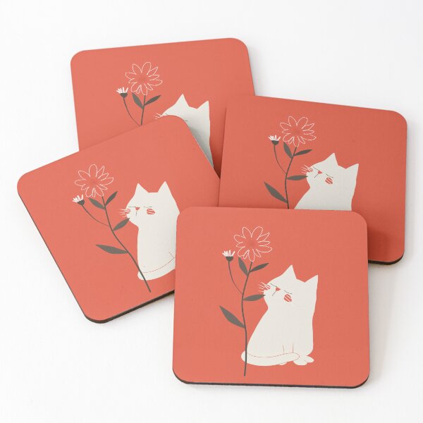 Artikelvorschau, Weiße Katze mit Blume - Minimalistische Naive Kunst entworfen und verkauft von nshaltiel.