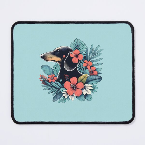 Item preview, Cute dachshund silhouette and colorful tropical flowers, dachshund lovers, gift for dachshund lovers designed and sold by Collagedream.