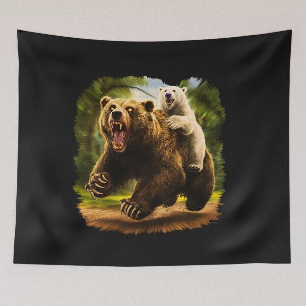 Item preview, White little bear rides a rabid bear  designed and sold by AnimalsDH305.