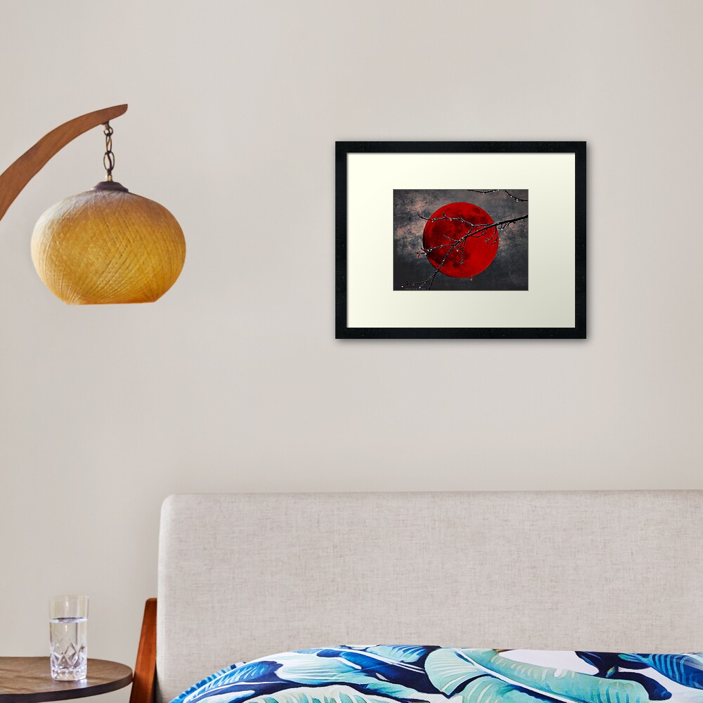 Modern Blood Red Moon Thorn Branch Gothic Home Decor Matted Picture USA A175