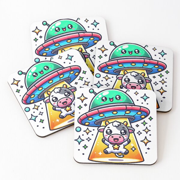 Item preview, Kawaii UFO Abducting Cow - Cute Alien and Cow Design designed and sold by KawaiiCherryPie.