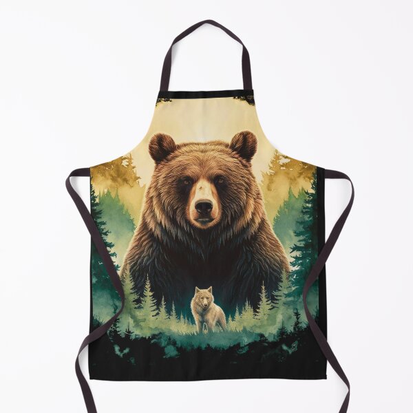 Item preview, Large bear sitting beside a dog against a forest background designed and sold by AnimalsDH305.