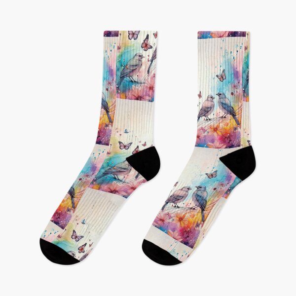 Item preview, Beautiful watercolor birds standing on a line, florals, flowers and watercolour butterflies  designed and sold by navitalidesign.