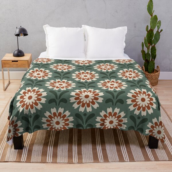 Item preview, KF 0278 B - Vintage Retro 70s Dahlia Floral Pattern in Green Red Cream designed and sold by KhakiFinch.