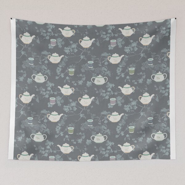 Item preview,  Tea pot cherry blossom  gray designed and sold by Alessandro Remo Mazzoni Remotextiles.