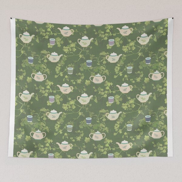 Item preview,  Tea pot cherry blossom green designed and sold by Alessandro Remo Mazzoni Remotextiles.