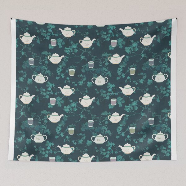 Item preview, Tea pot cherry blossom green emerald designed and sold by Alessandro Remo Mazzoni Remotextiles.