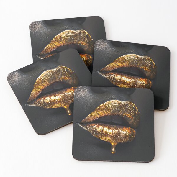 Item preview, Glittering golden lips on black background designed and sold by Jerhus.