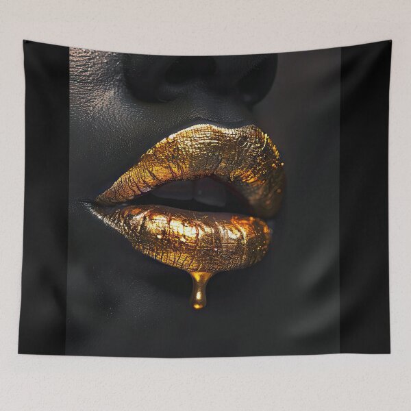 Item preview, Glittering golden lips on black background designed and sold by Jerhus.