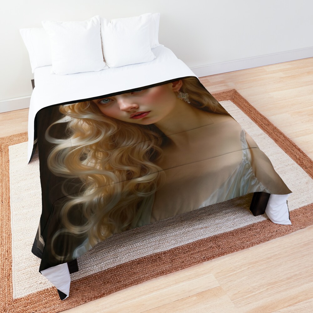 Her Graceful Beauty AI Concept Art Stunning Portrait by Xzendor7 Decorative Art Print Comforter
