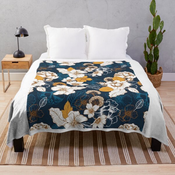 Item preview, 429 Navy And Gold Peony And Blossom Seamless Pattern	 designed and sold by xfdmbgkaiz39.