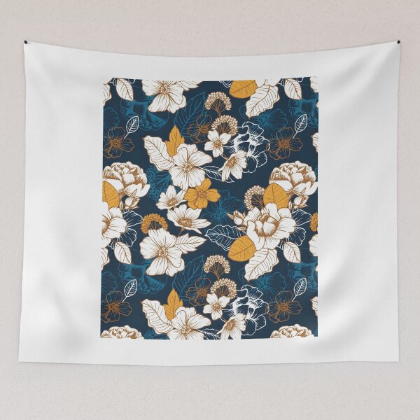 Item preview, 429 Navy And Gold Peony And Blossom Seamless Pattern	 designed and sold by xfdmbgkaiz39.