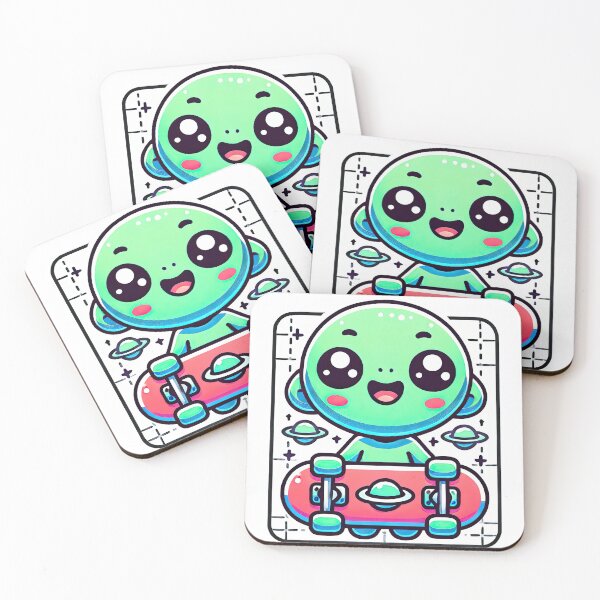 Item preview, Cute Kawaii Alien Skateboarding Fun Illustration designed and sold by KawaiiCherryPie.