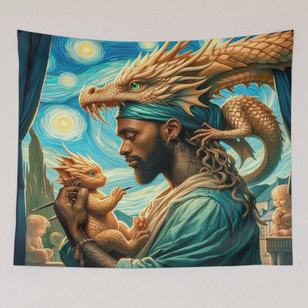 Item preview, Between heaven and earth: dragon man, dragon mother and the tender dragon baby in van Gogh style designed and sold by FotoworldEdel.