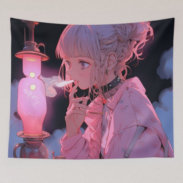 Item preview, Pink Hookah Smoking Anime Girl designed and sold by bubblegoth.