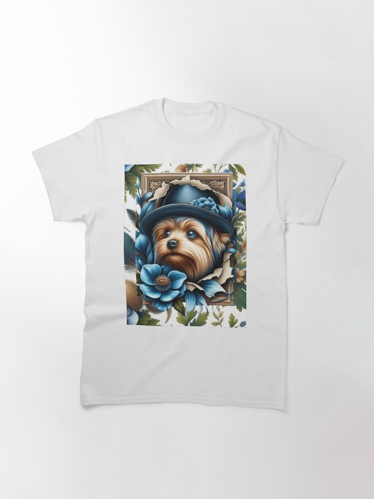Thumbnail 3 von 7, Classic T-Shirt, Botanischer Rahmen T-Shirt Yorkie designt und verkauft von Jeany35.