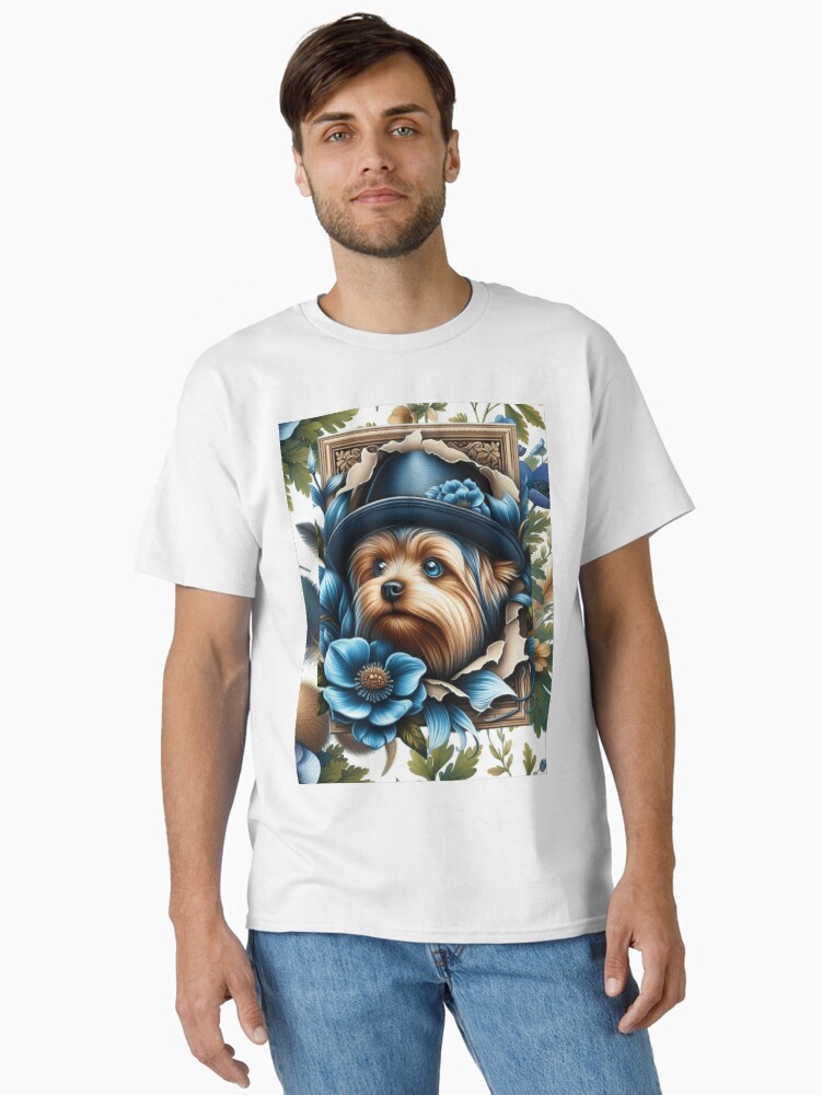 Thumbnail 1 von 7, Classic T-Shirt, Botanischer Rahmen T-Shirt Yorkie designt und verkauft von Jeany35.