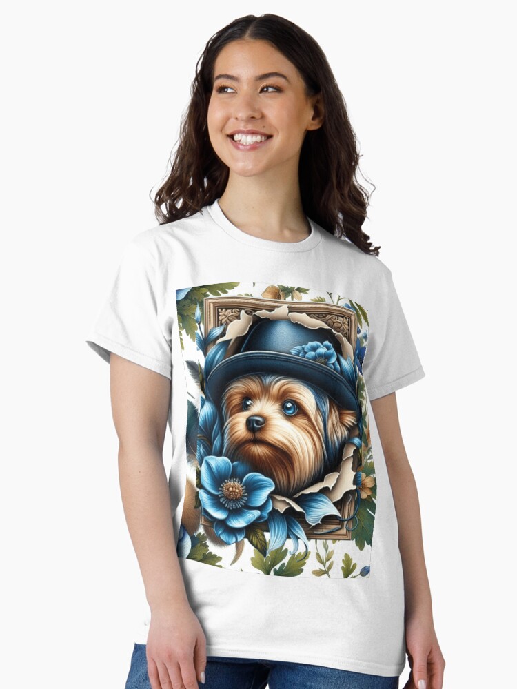 Thumbnail 2 von 7, Classic T-Shirt, Botanischer Rahmen T-Shirt Yorkie designt und verkauft von Jeany35.