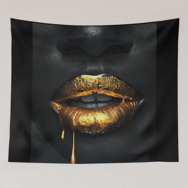 Item preview, Glittering golden lips on black background designed and sold by Jerhus.