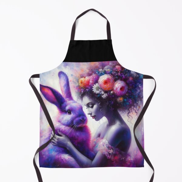 Item preview, Purple fluffy rabbit with floral hair woman artwork portraiture designed and sold by EmeraldeaArt.