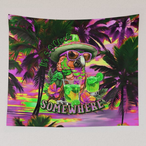 Item preview, It's 5 o'clock somewhere Tropical Parrot Cocktail Sunset Beach designed and sold by MindWave THC.