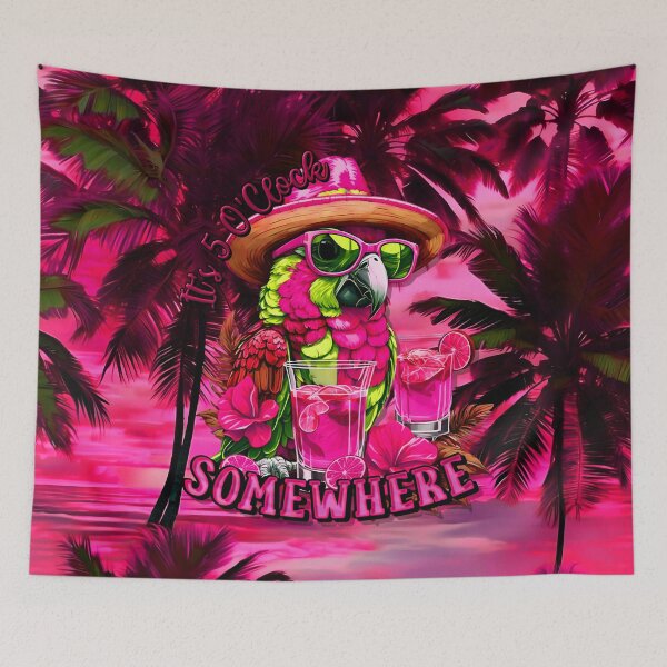 Item preview, It's 5 o'clock somewhere Tropical Parrot Cocktail Sunset Beach Pink designed and sold by MindWave THC.