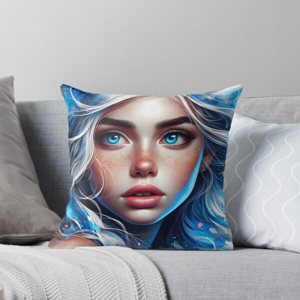 Item preview, silver-blue blue-eye girl woman artwork portraiture designed and sold by EmeraldeaArt.