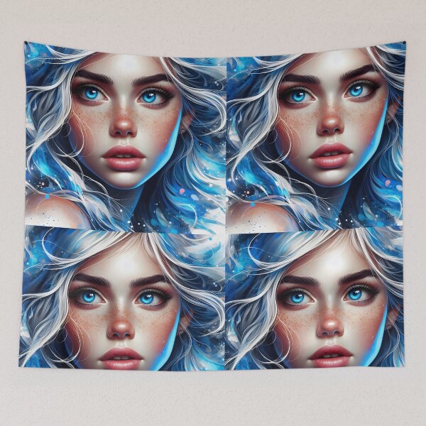Item preview, silver-blue blue-eye girl woman artwork portraiture designed and sold by EmeraldeaArt.