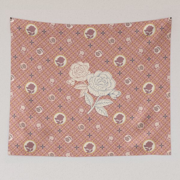 Item preview, Romantic pattern with Roman tile ornament and roses in the Mediterranean colours terracotta and old pink designed and sold by Elisabeth Kochenburger.