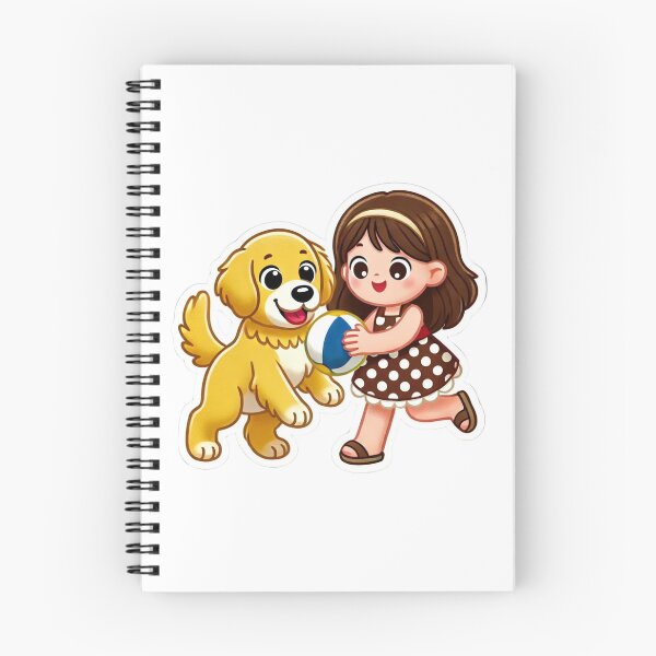 Item preview, Socios juguetones: caricatura estilo pegatina de niña y golden retriever designed and sold by ToonTailsStudio.