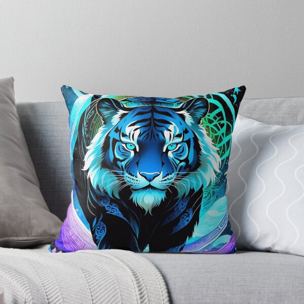 Aperçu de l'œuvre Tigre bleu et blanc marchant vers vous créée et vendue par FocusedArt.