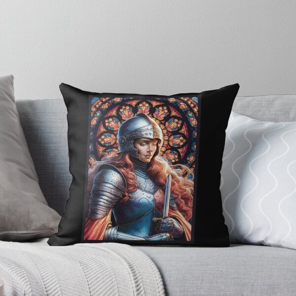 Item preview, Woman  Medieval Knight Against a Stained Glass Background designed and sold by Mirabilum.