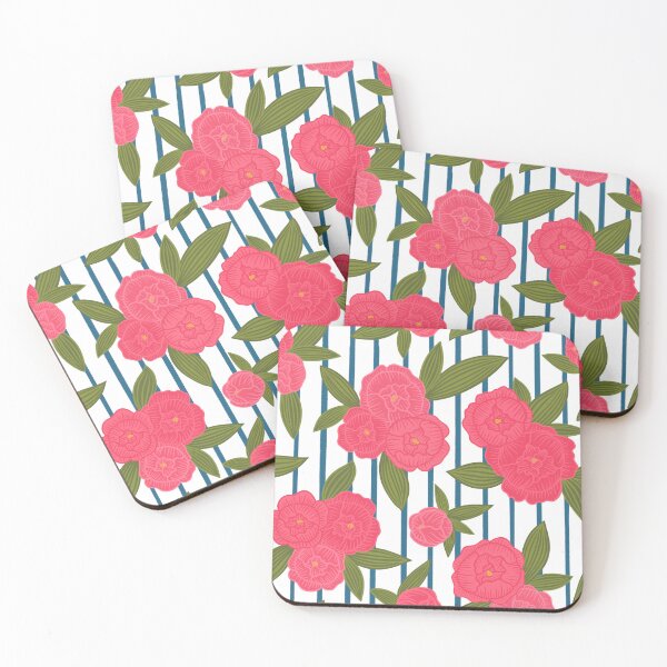 Item preview, Preppy pinstripe peonies Navy designed and sold by Handypanda.