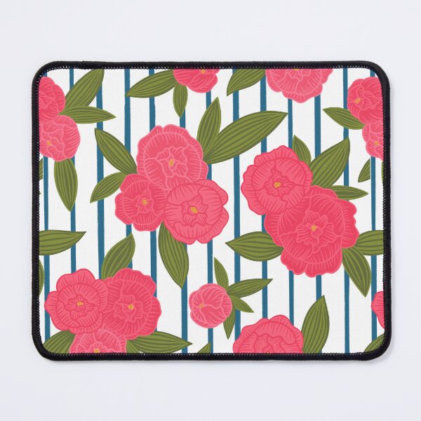 Item preview, Preppy pinstripe peonies Navy designed and sold by Handypanda.