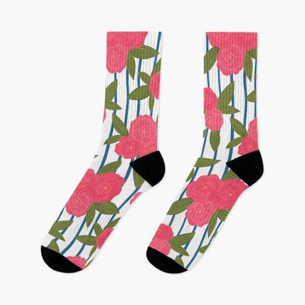 Item preview, Preppy pinstripe peonies Navy designed and sold by Handypanda.