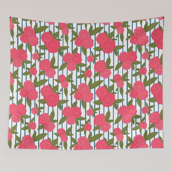 Item preview, Preppy pinstripe peonies Navy designed and sold by Handypanda.