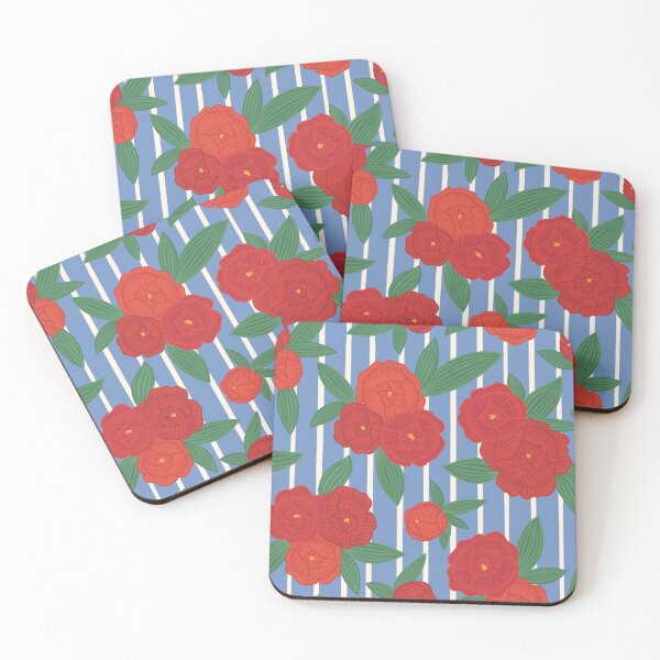 Item preview, Preppy pinstripe peonies Red and Blue designed and sold by Handypanda.