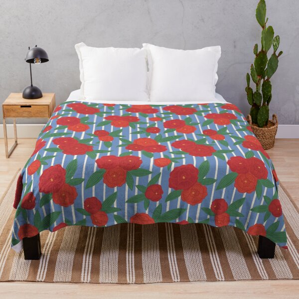 Item preview, Preppy pinstripe peonies Red and Blue designed and sold by Handypanda.