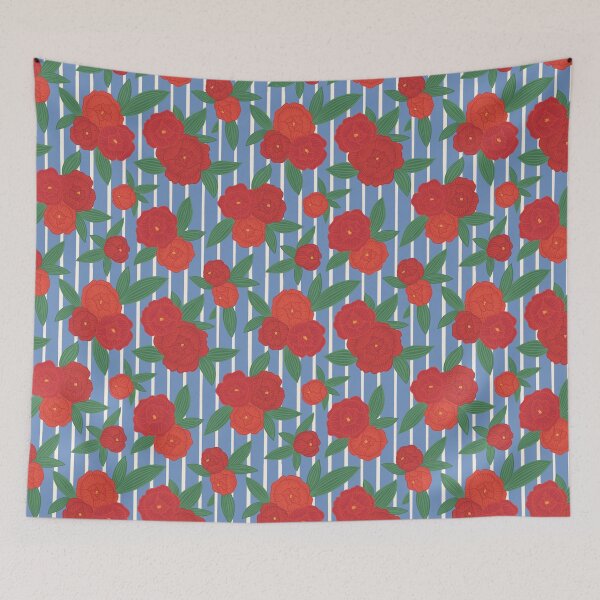 Item preview, Preppy pinstripe peonies Red and Blue designed and sold by Handypanda.