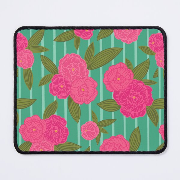 Item preview, Preppy pinstripe peonies vivid pink designed and sold by Handypanda.