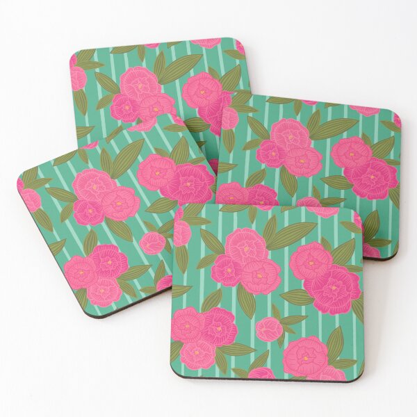 Item preview, Preppy pinstripe peonies vivid pink designed and sold by Handypanda.